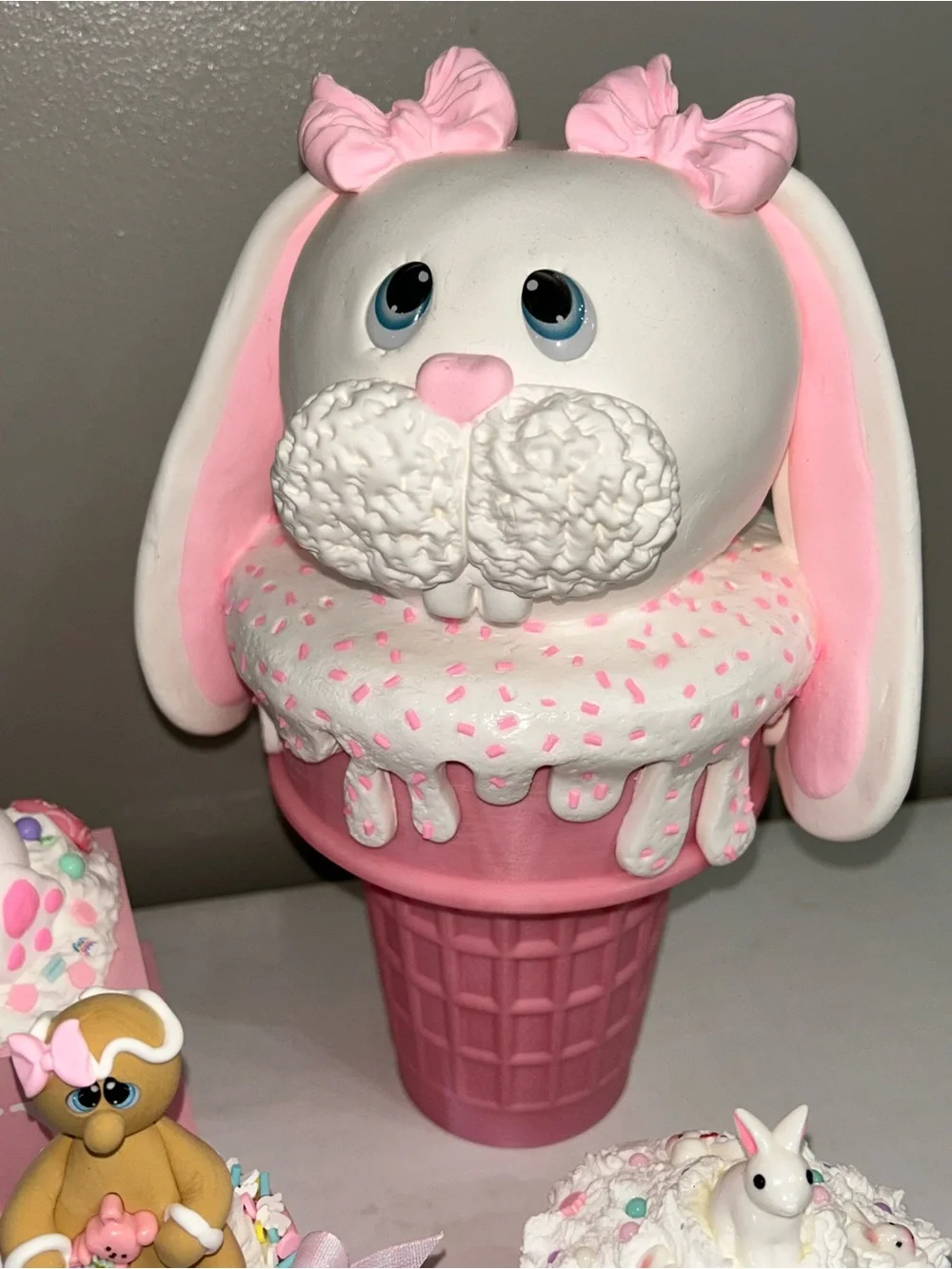 Pink Bunny Ice Cream Cupcake Party Decor Set - Handmade